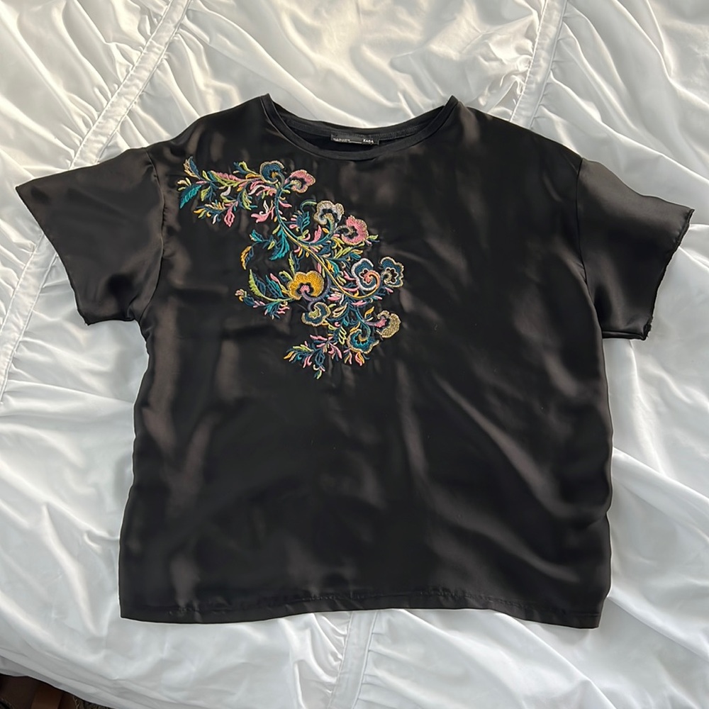 Embroidered Satin Front Blouse